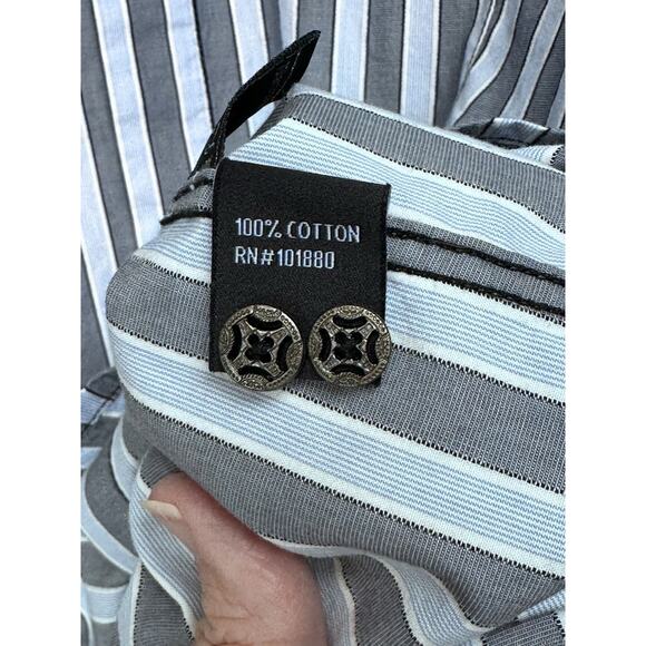 7 Diamonds Men’s Long Sleeve 2XL Shirt Gray White Button Up Eagle Accents - Picture 6 of 16